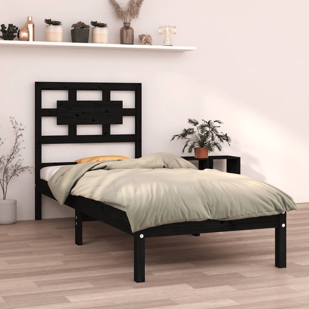 Berkfield Bed Frame Black Solid Wood 75x190 cm Small Single
