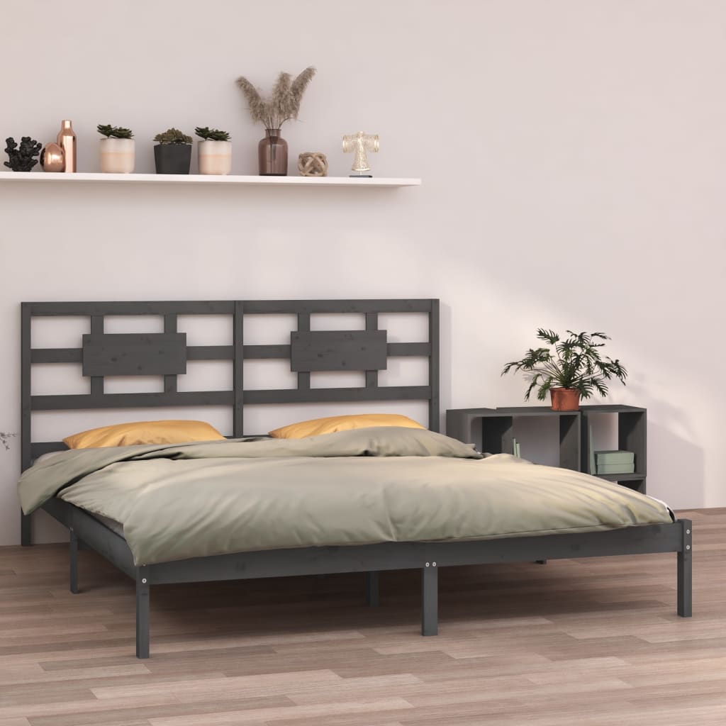 Berkfield Bed Frame Grey Solid Wood 200x200 cm