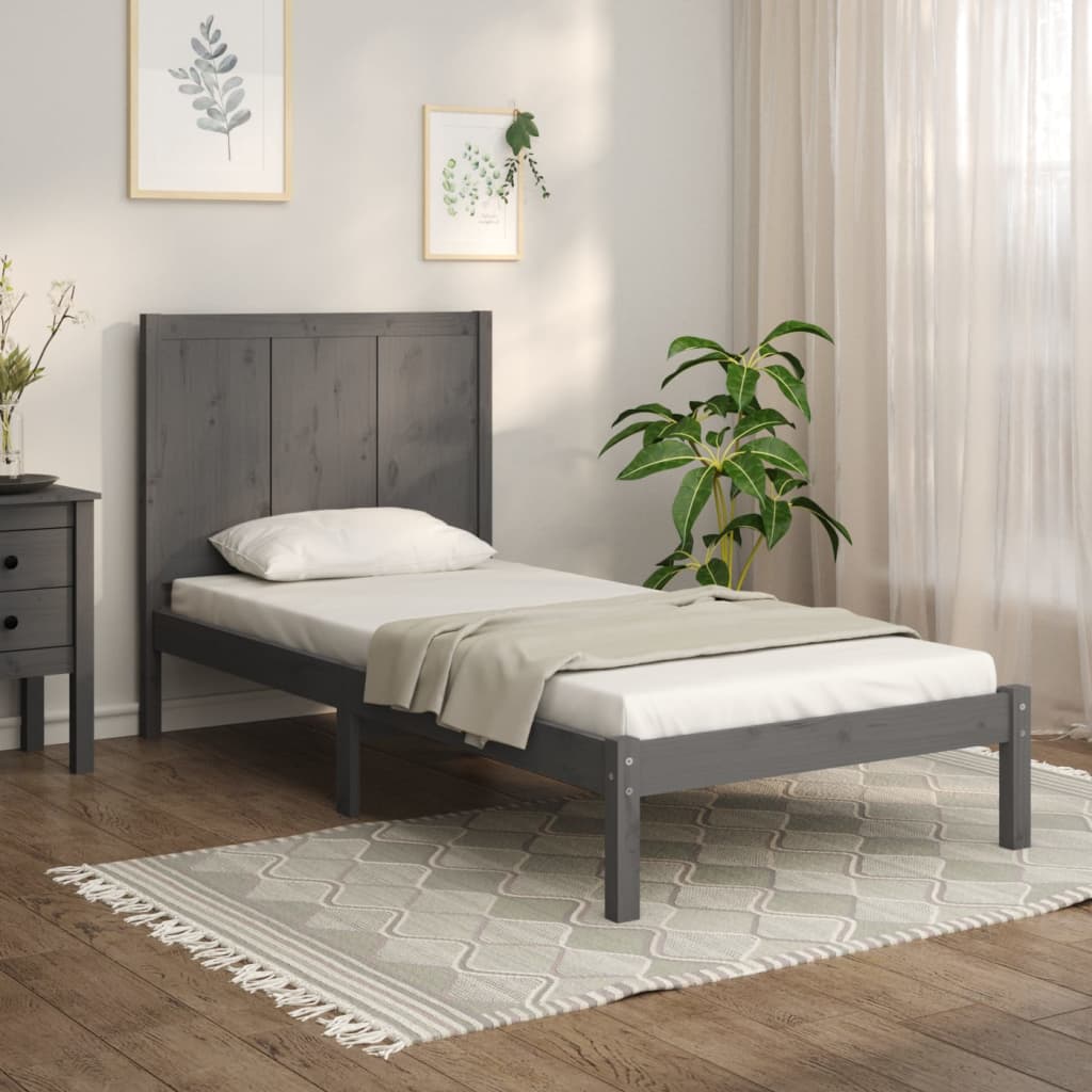 Berkfield Bed Frame Grey Solid Wood Pine 90X190 cm Single