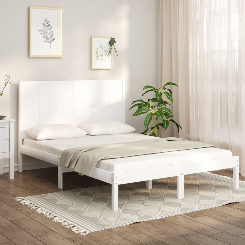 Berkfield Bed Frame White Solid Wood Pine 135x190 cm Double