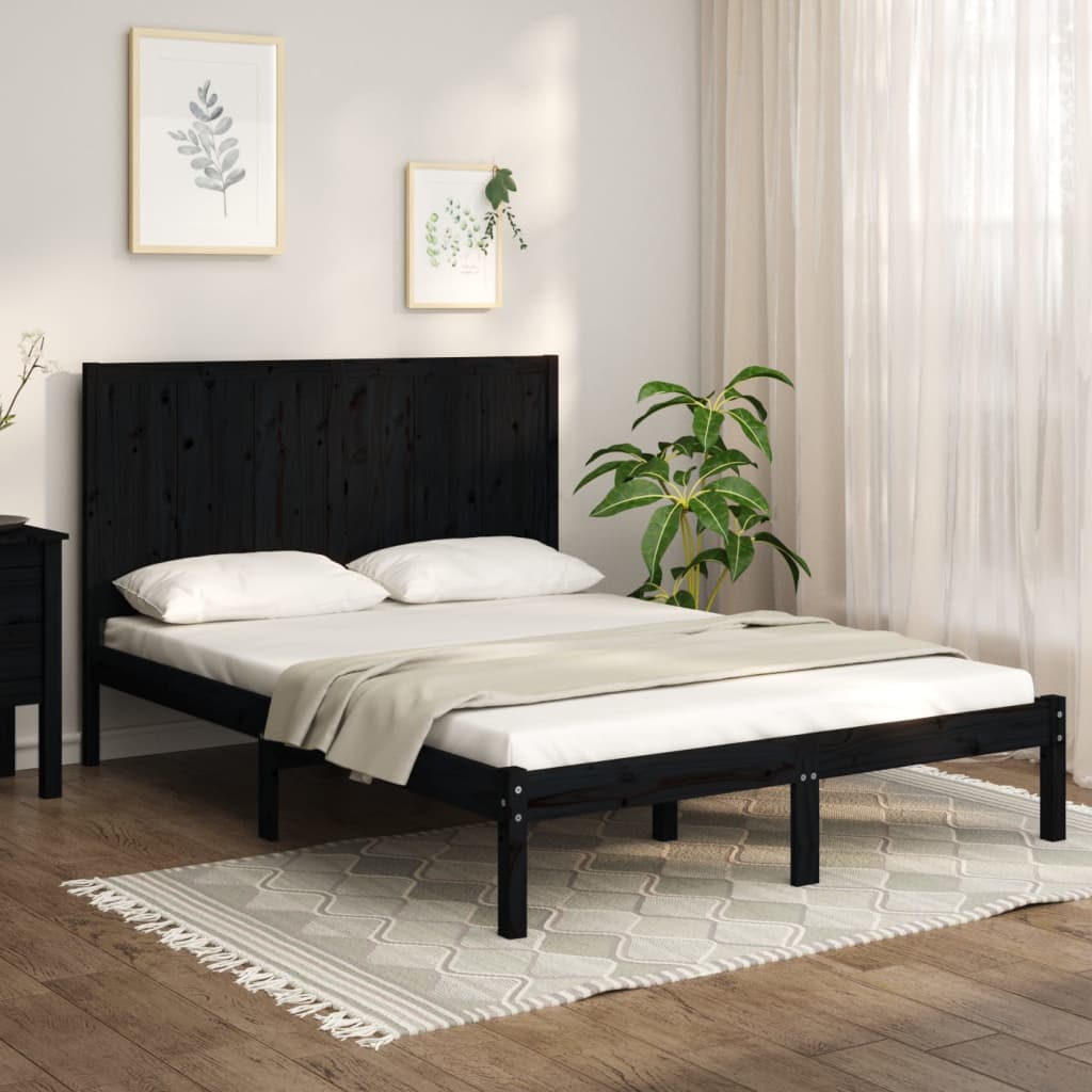 Berkfield Bed Frame Black Solid Wood Pine 135x190 cm Double