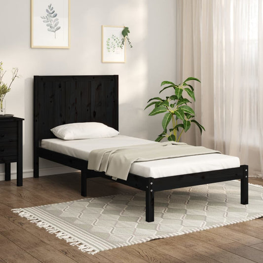 Berkfield Bed Frame Black Solid Wood Pine 100x200 cm