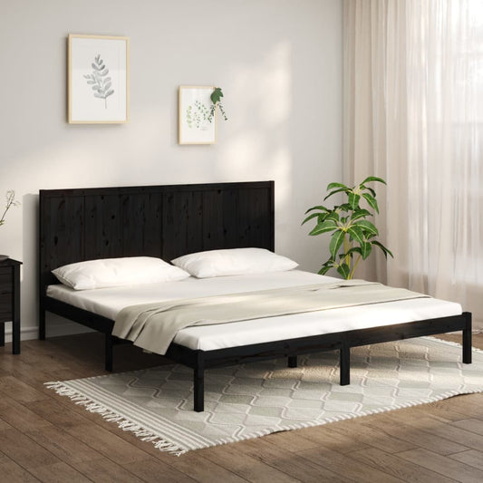 Berkfield Bed Frame Black Solid Wood Pine 180x200 cm Super King Size