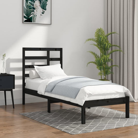 Berkfield Bed Frame Black Solid Wood 75x190 cm Small Single