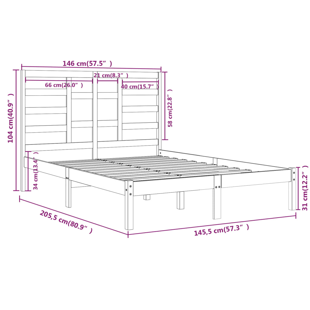Berkfield Bed Frame Solid Wood 140x200 cm