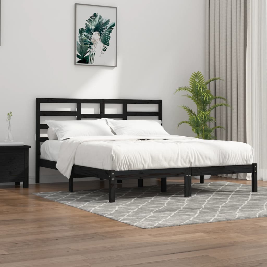 Berkfield Bed Frame Black Solid Wood 200x200 cm