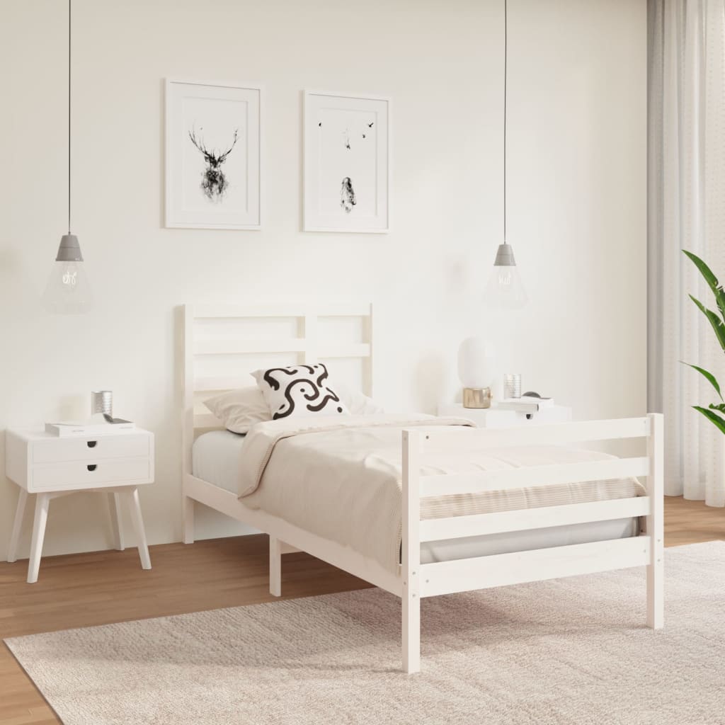 Berkfield Bed Frame White Solid Wood 75x190 cm Small Single