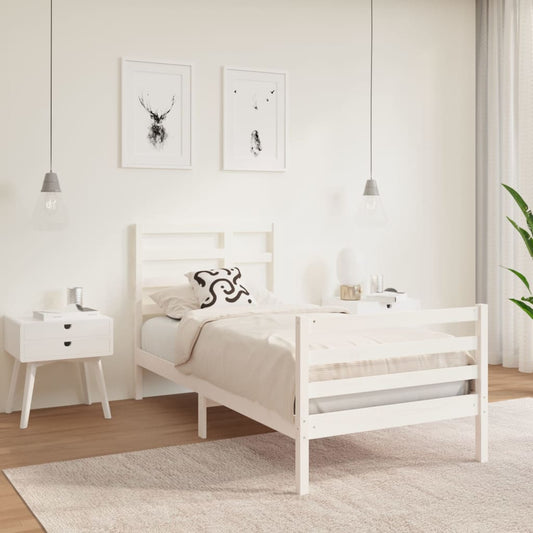 Berkfield Bed Frame White Solid Wood 75x190 cm Small Single