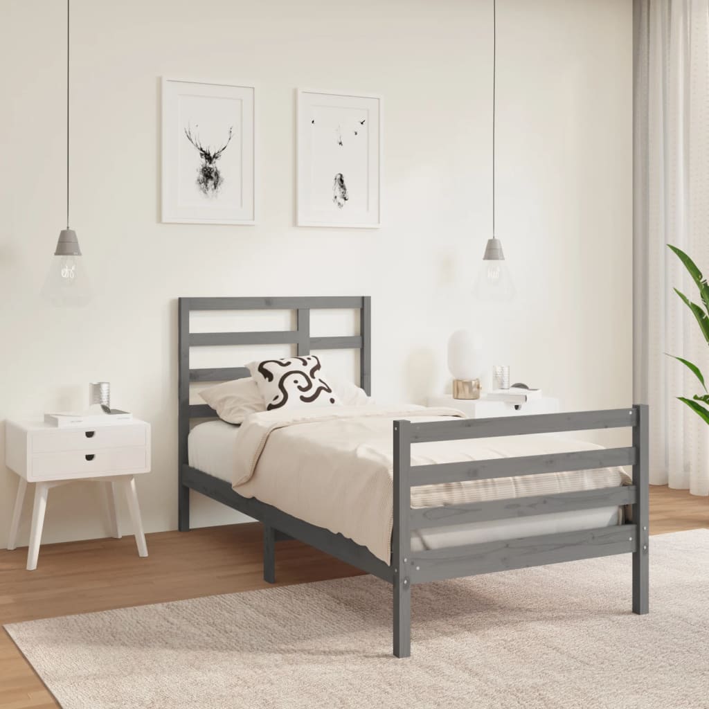 Berkfield Bed Frame Grey Solid Wood 90X190 cm Single