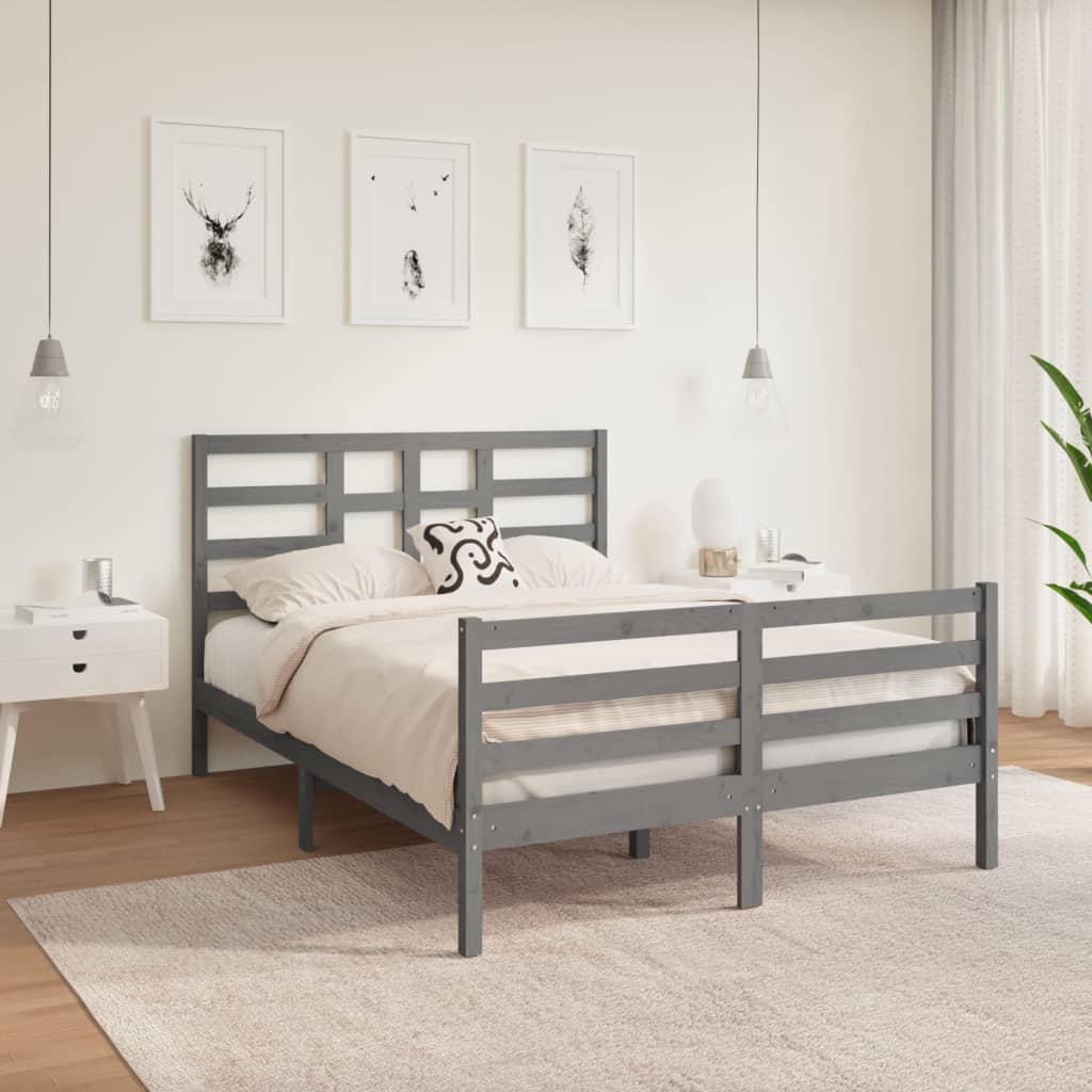 Berkfield Bed Frame Grey Solid Wood 135x190 cm Double