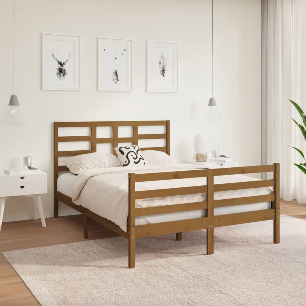 Berkfield Bed Frame Honey Brown Solid Wood 135x190 cm Double