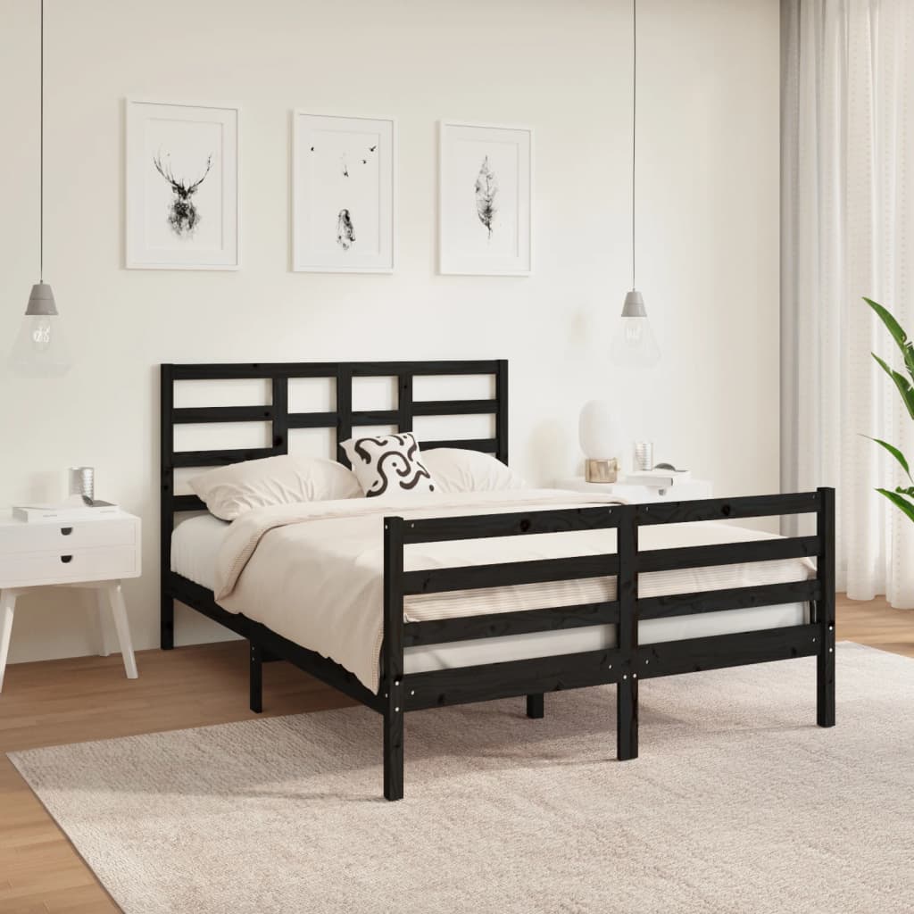 Berkfield Bed Frame Black Solid Wood 135x190 cm Double
