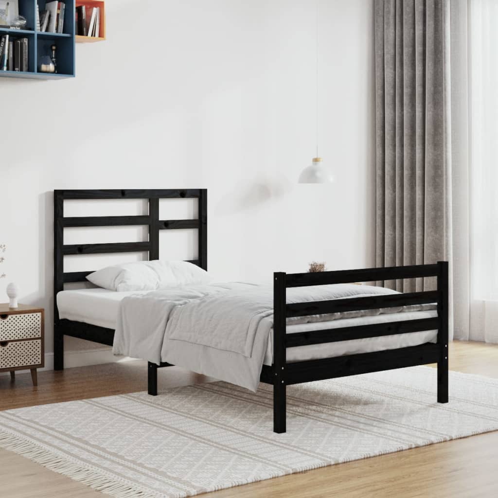 Berkfield Bed Frame Black Solid Wood 100x200 cm