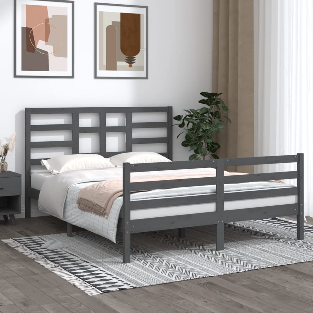 Berkfield Bed Frame Grey Solid Wood 150x200 cm King Size