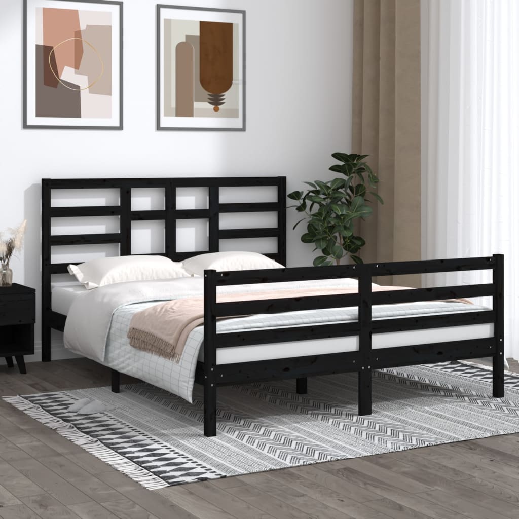 Berkfield Bed Frame Black Solid Wood 150x200 cm King Size