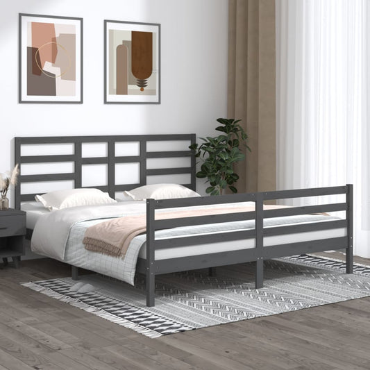 Berkfield Bed Frame Grey Solid Wood 180x200 cm Super King Size