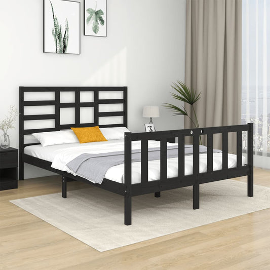 Berkfield Bed Frame Black Solid Wood 120x190 cm Small Double