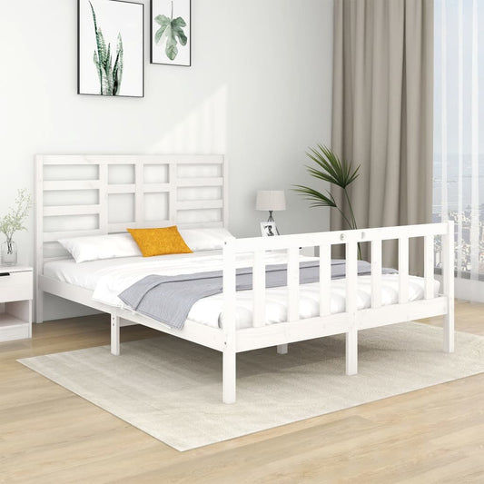Berkfield Bed Frame White Solid Wood 135x190 cm Double