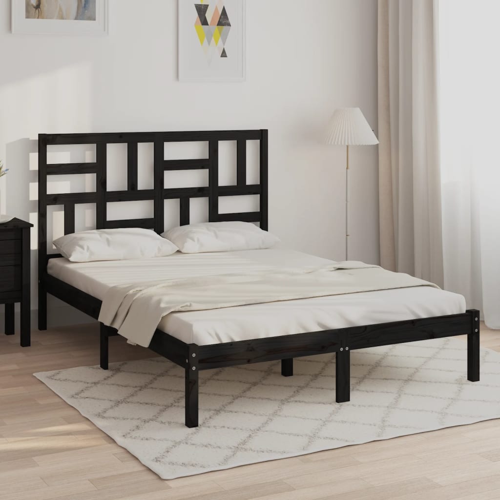 Berkfield Bed Frame Black Solid Wood 120x190 cm Small Double