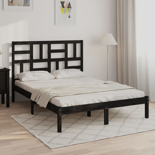 Berkfield Bed Frame Black Solid Wood 135x190 cm Double