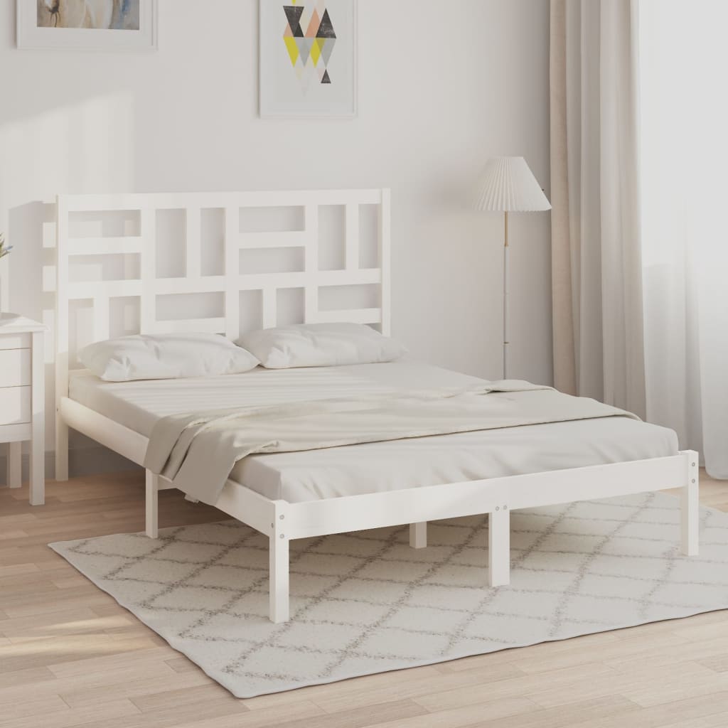 Berkfield Bed Frame White Solid Wood 140x190 cm