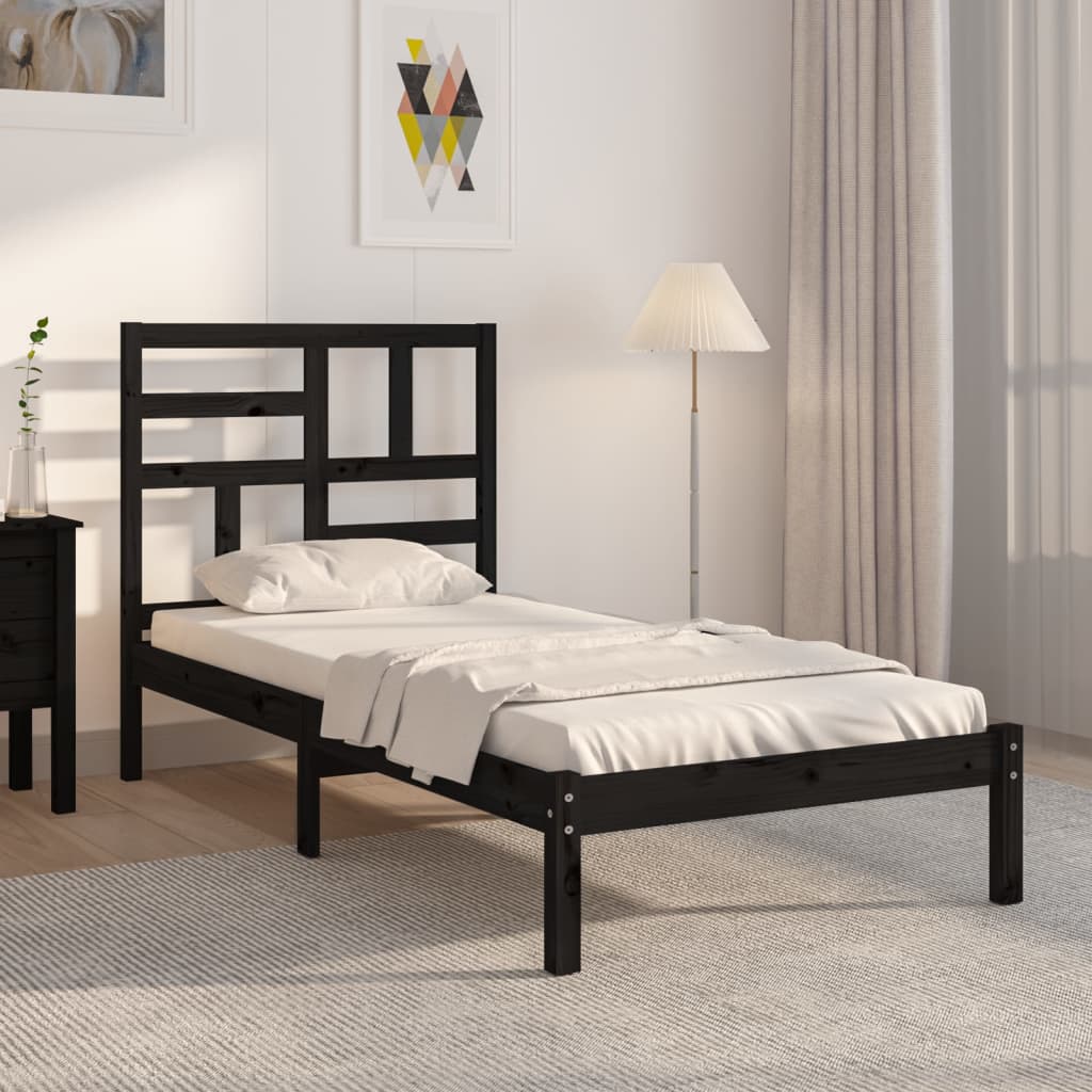 Berkfield Bed Frame Black Solid Wood 100x200 cm