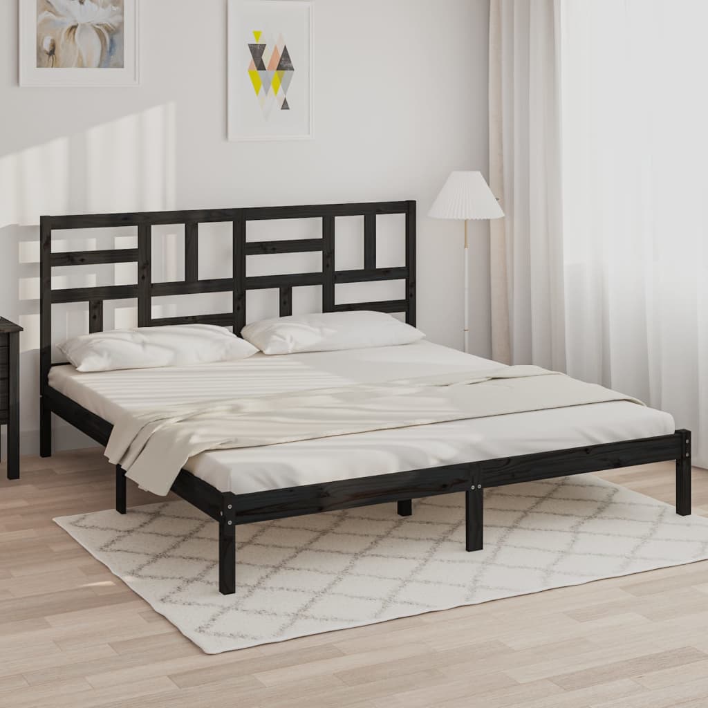 Berkfield Bed Frame Black Solid Wood 180x200 cm Super King Size
