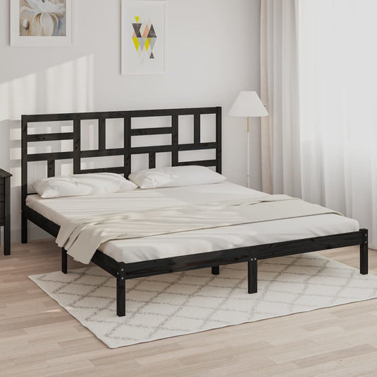 Berkfield Bed Frame Black Solid Wood 180x200 cm Super King Size