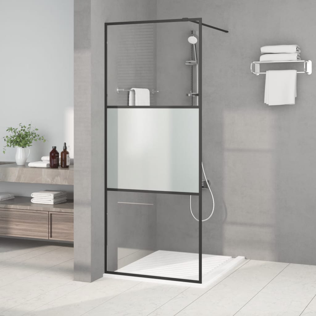 Berkfield Walk-in Shower Wall Black 80x195 cm Half Frosted ESG Glass