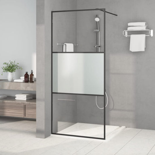 Berkfield Walk-in Shower Wall Black 90x195 cm Half Frosted ESG Glass