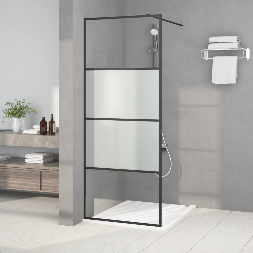 Berkfield Walk-in Shower Wall Black 80x195 cm Half Frosted ESG Glass