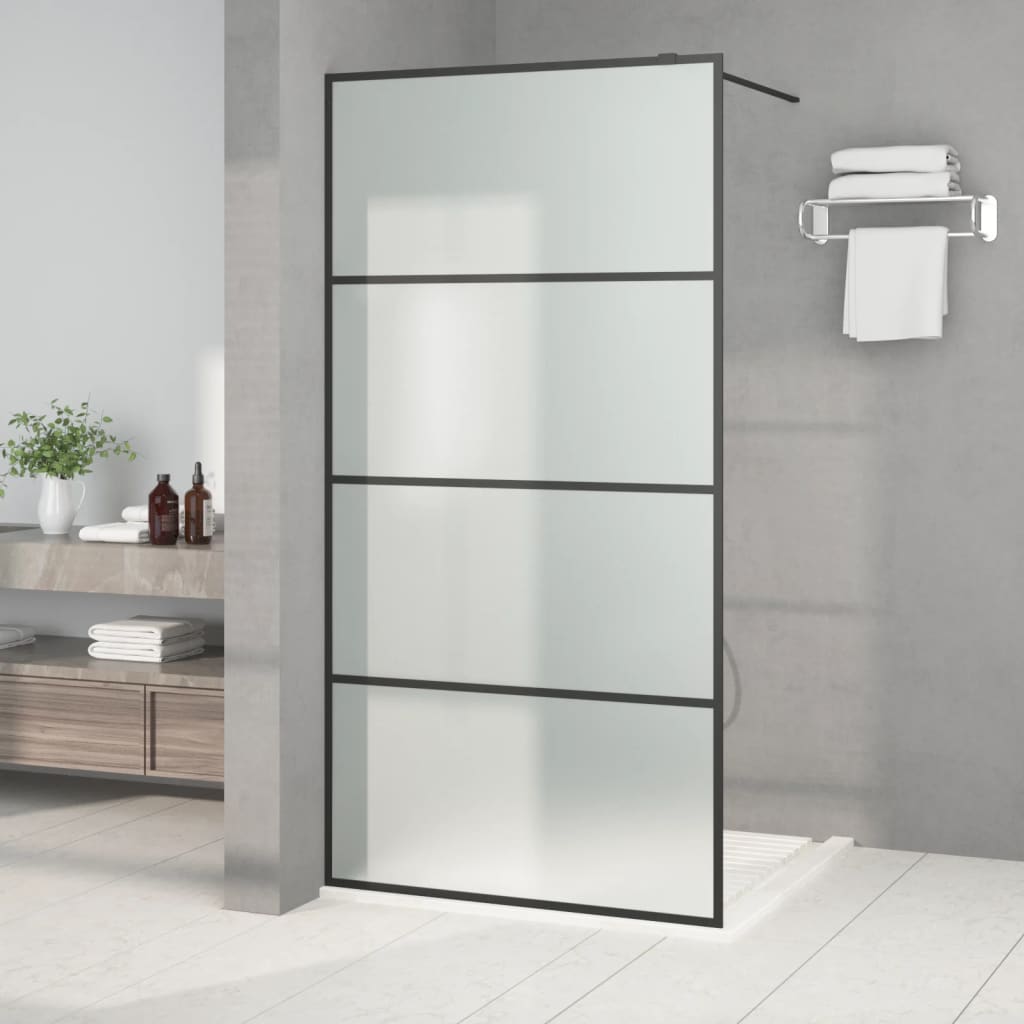 Berkfield Walk-in Shower Wall Black 100x195 cm Frosted ESG Glass