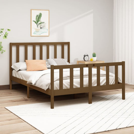 Berkfield Bed Frame Honey Brown Solid Wood Pine 140x190 cm