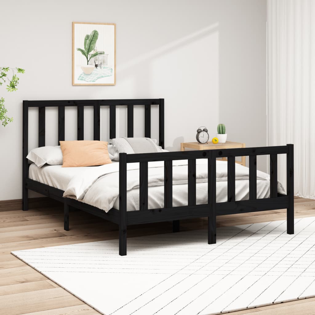 Berkfield Bed Frame Black Solid Wood Pine 160x200 cm