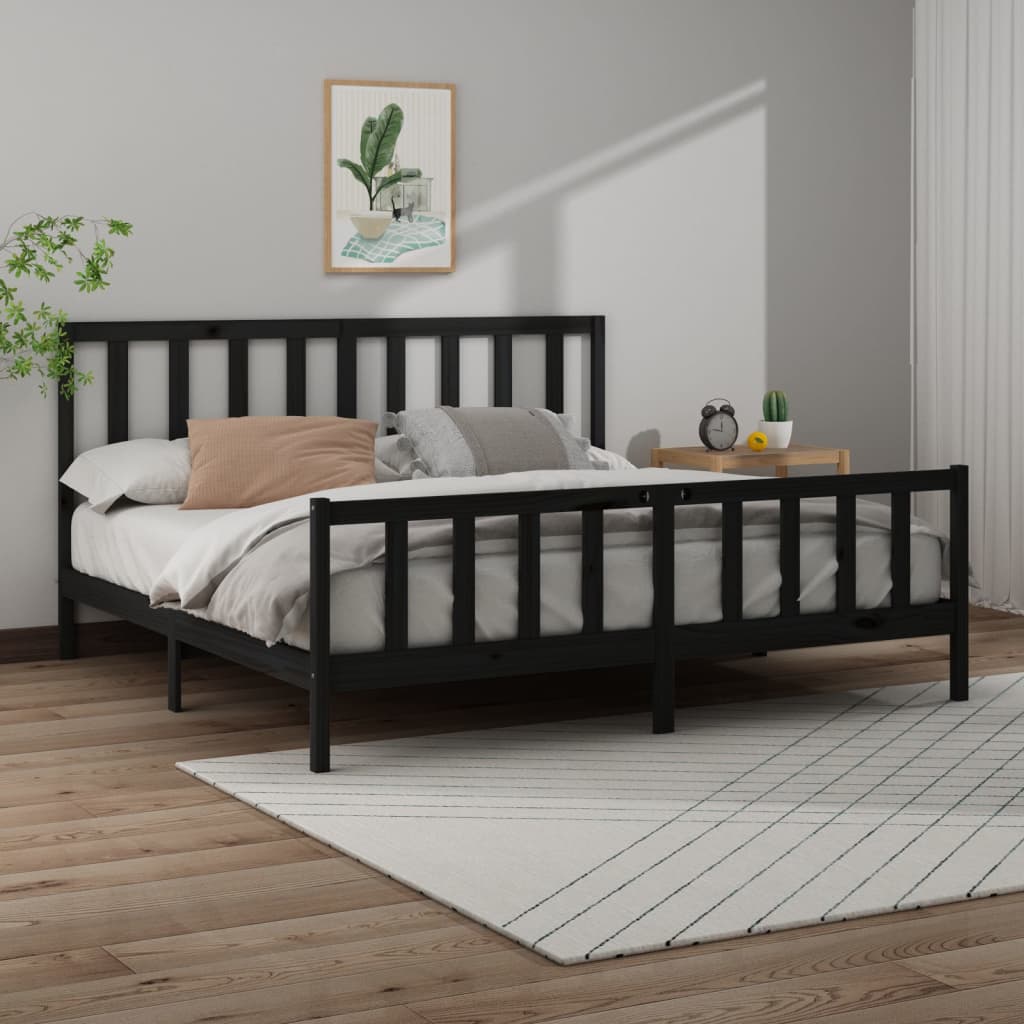 Berkfield Bed Frame Black Solid Wood Pine 180x200 cm Super King Size
