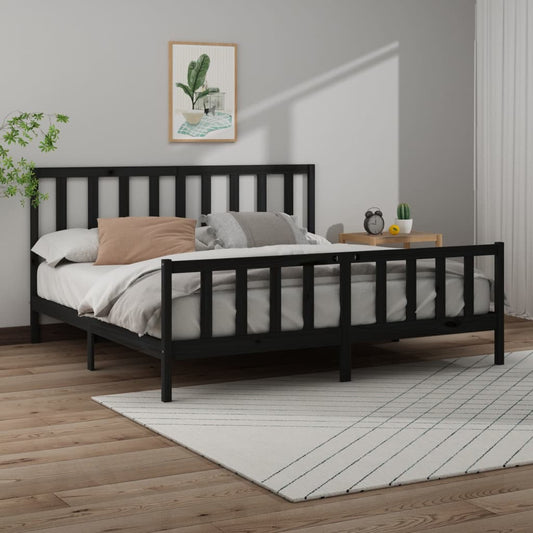 Berkfield Bed Frame Black Solid Wood Pine 180x200 cm Super King Size