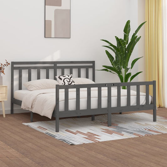 Berkfield Bed Frame Grey Solid Wood Pine 180x200 cm Super King Size