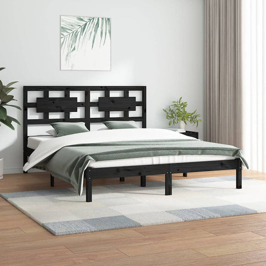 Berkfield Bed Frame Black Solid Wood Pine 180x200 cm Super King Size