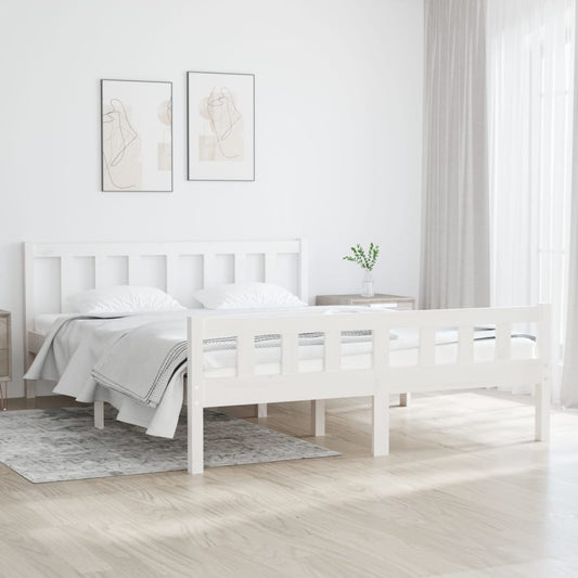 Berkfield Bed Frame White Solid Wood 135x190 cm Double