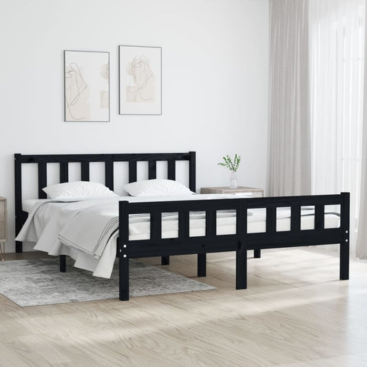 Berkfield Bed Frame Black Solid Wood 135x190 cm Double