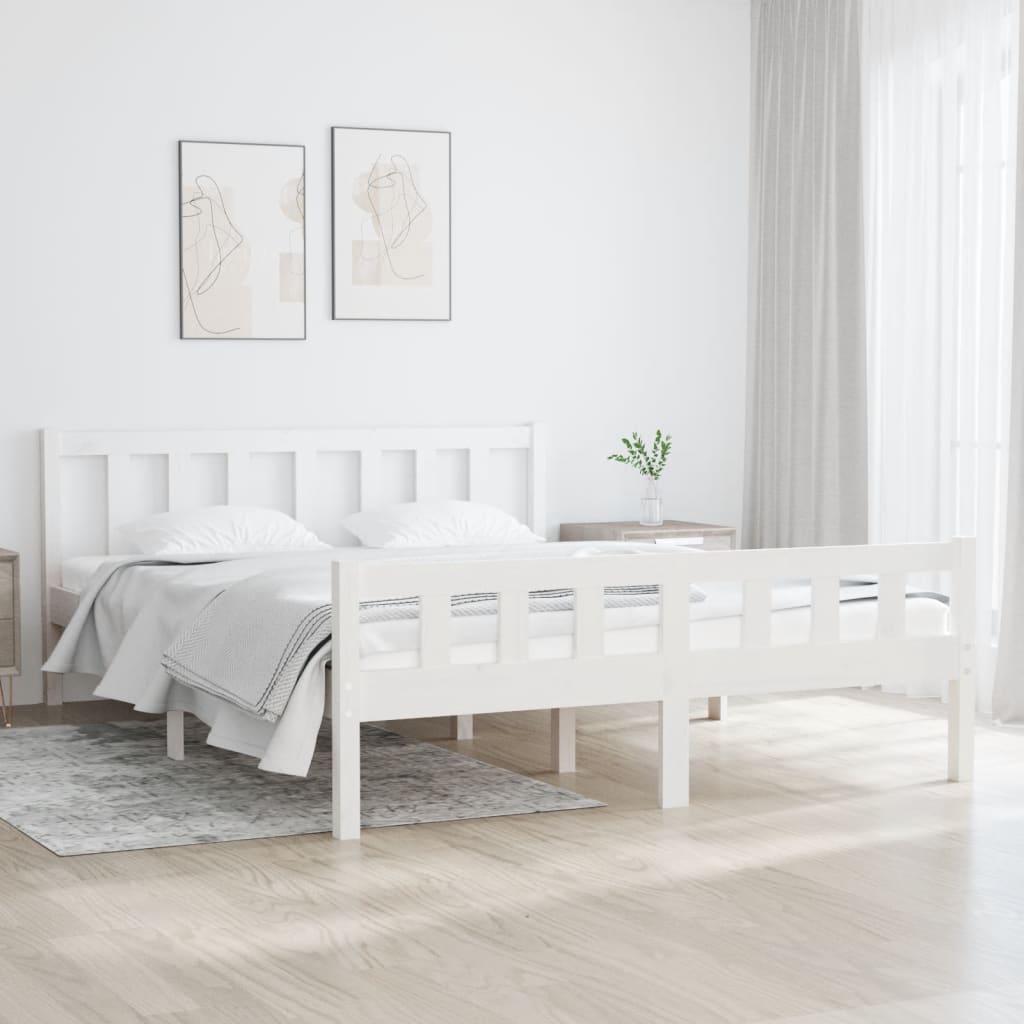 Berkfield Bed Frame White Solid Wood 140x190 cm