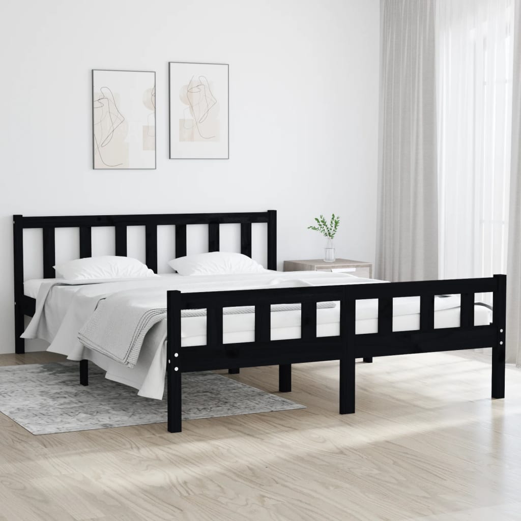 Berkfield Bed Frame Black Solid Wood 140x200 cm