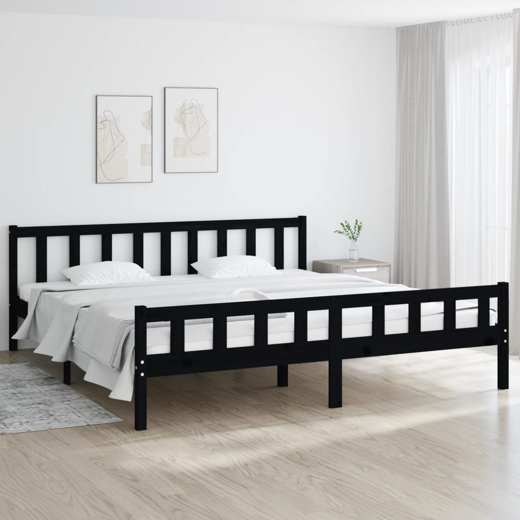Berkfield Bed Frame Black Solid Wood 180x200 cm Super King Size