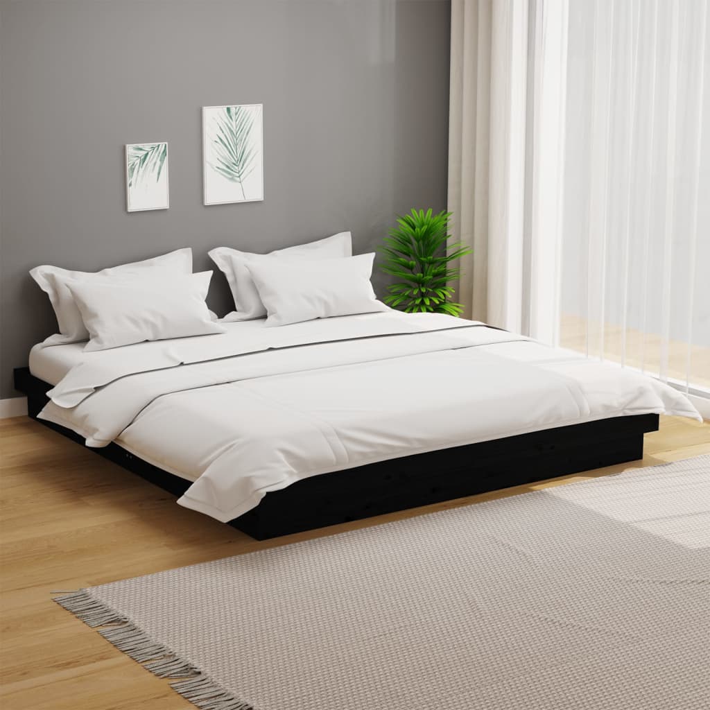Berkfield Bed Frame Black Solid Wood 180x200 cm Super King Size