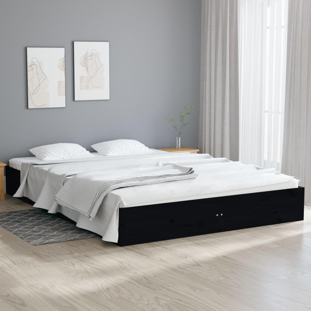 Berkfield Bed Frame Black Solid Wood 160x200 cm