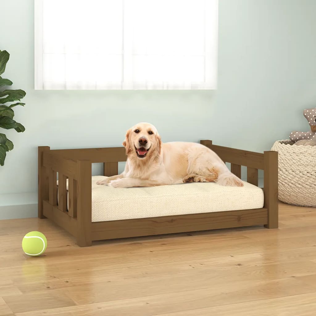 Berkfield Dog Bed Honey Brown 75.5x55.5x28 cm Solid Wood Pine