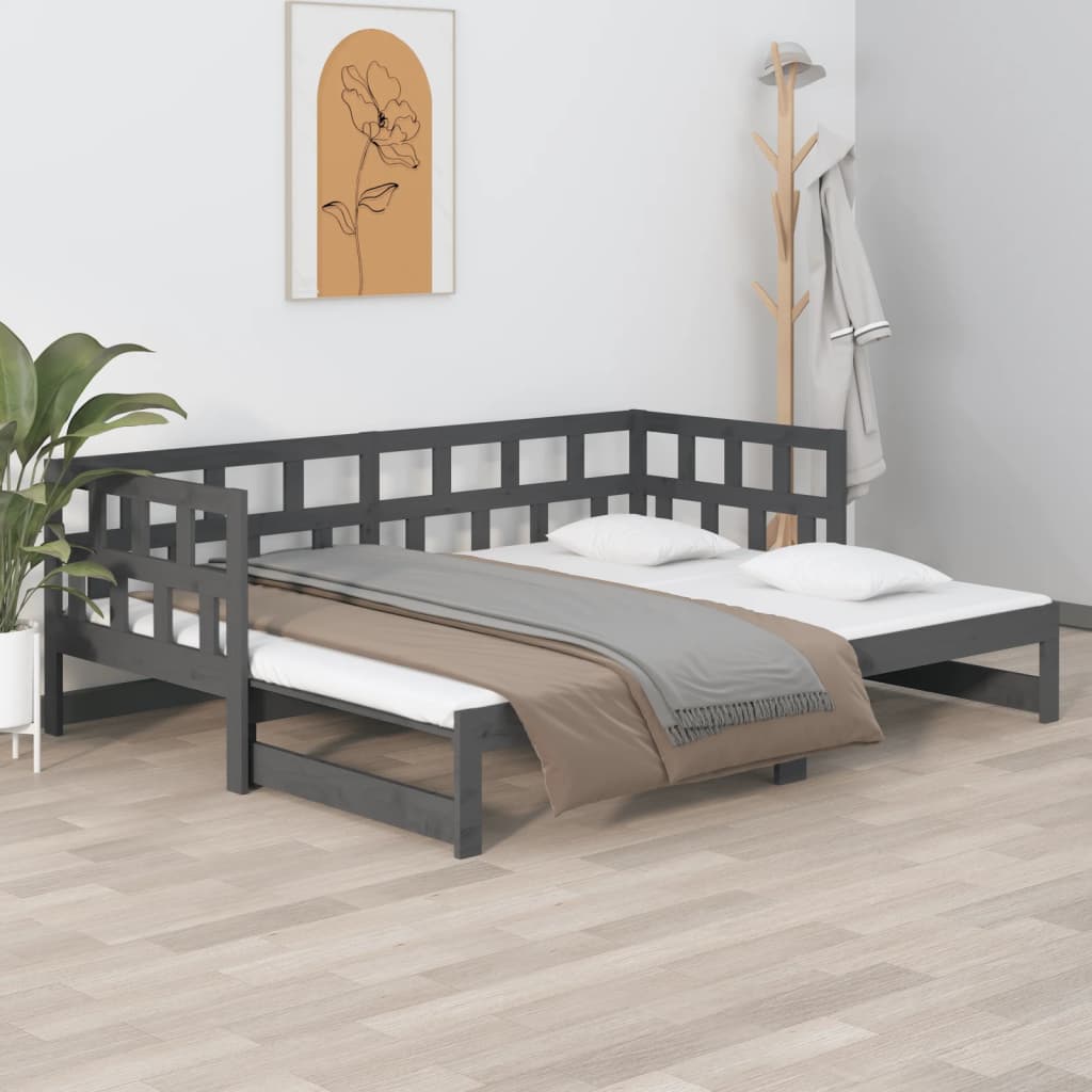 Berkfield Pull-out Day Bed Grey Solid Wood Pine 2x(90x200) cm