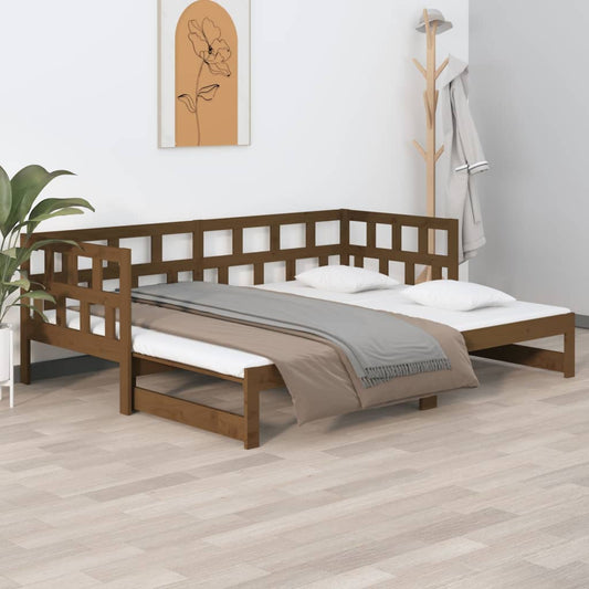 Berkfield Pull-out Day Bed Honey Brown Solid Wood Pine 2x(80x200) cm