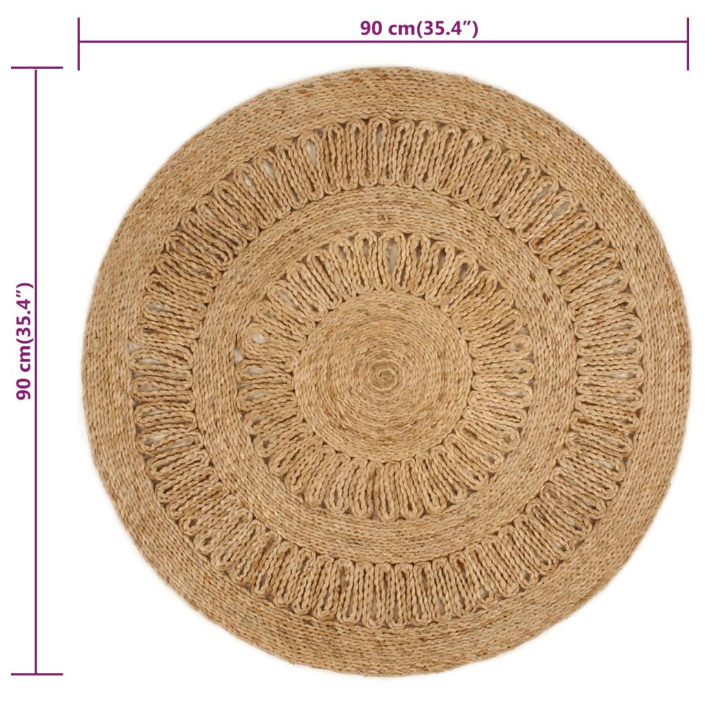 Berkfield Area Rug Hand-braided Jute 90 cm Round