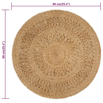 Berkfield Area Rug Hand-braided Jute 90 cm Round